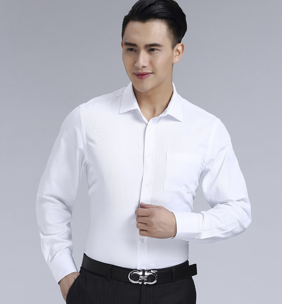 白色男款滌棉翻領(lǐng)長(zhǎng)袖修身襯衫-3016-1#