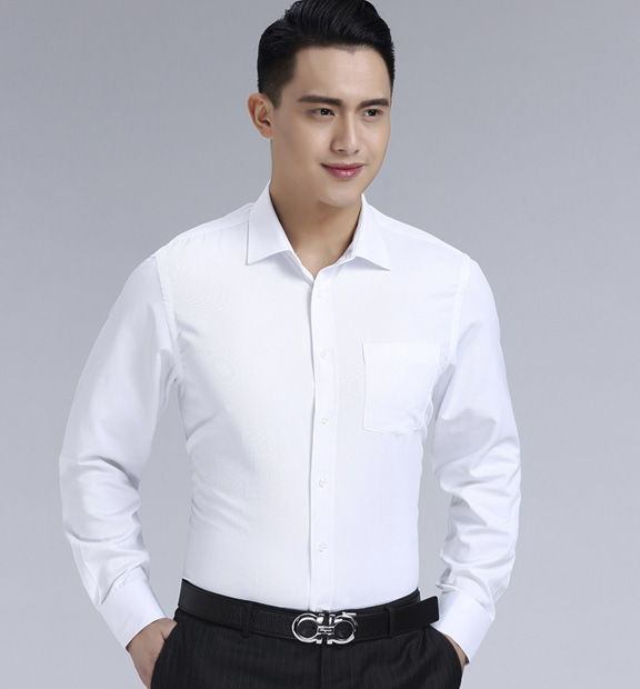 白色男款滌棉翻領(lǐng)長(zhǎng)袖修身襯衫-3016-1#