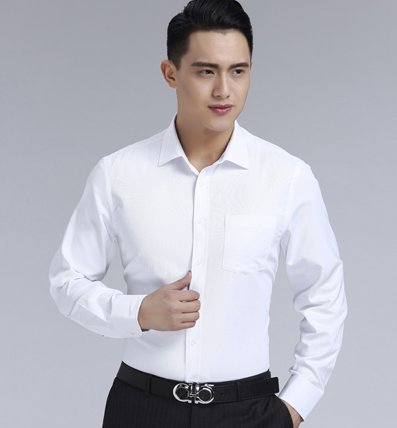 白色男款滌棉翻領(lǐng)長(zhǎng)袖修身襯衫-3016-1#