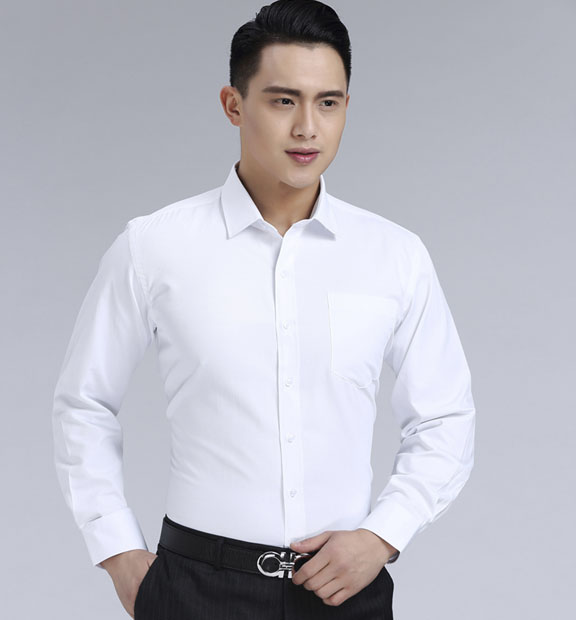 白色男款滌棉翻領(lǐng)長(zhǎng)袖修身襯衫-TR0201#