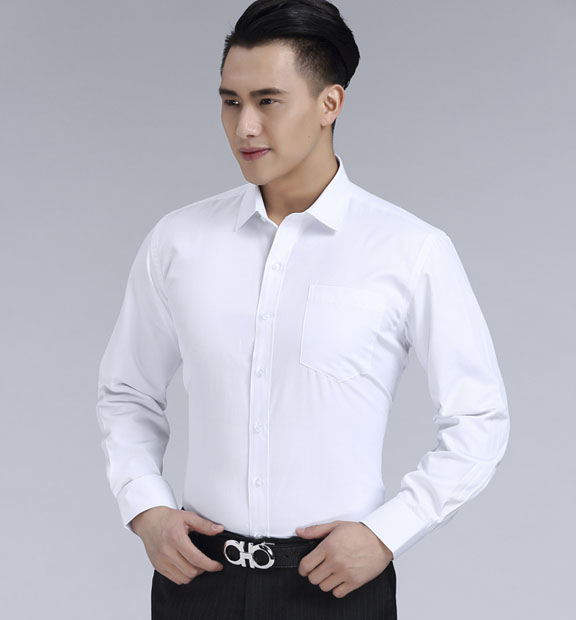 白色男款滌棉翻領(lǐng)長(zhǎng)袖修身襯衫-TR0201#