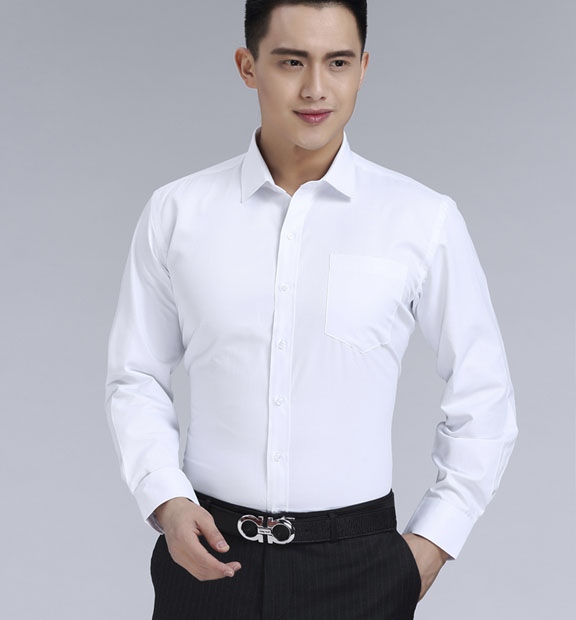 白色男款滌棉翻領(lǐng)長(zhǎng)袖修身襯衫-TR0201#