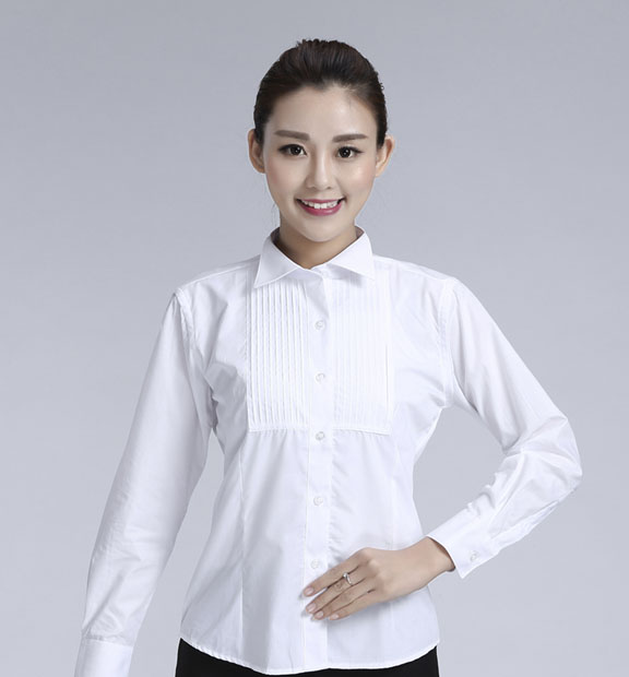 白色女款純棉翻領(lǐng)長(zhǎng)袖禮服襯衫-619#