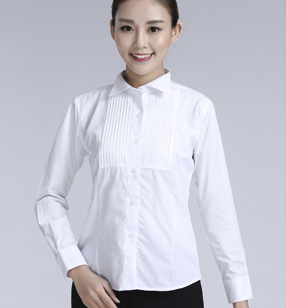 白色女款純棉翻領(lǐng)長(zhǎng)袖禮服襯衫-619#