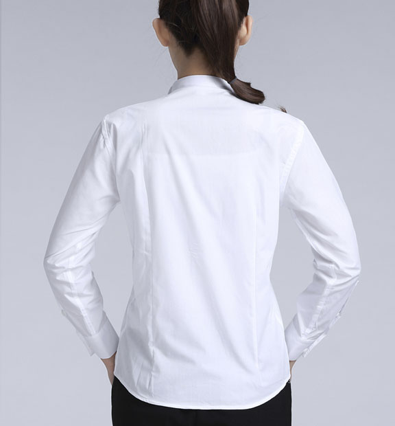 白色女款純棉翻領(lǐng)長(zhǎng)袖禮服襯衫-619#