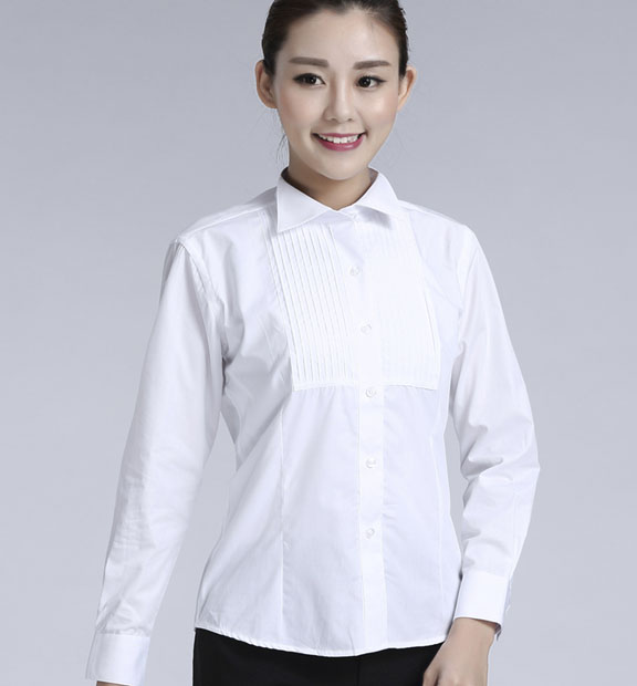 白色女款純棉翻領(lǐng)長(zhǎng)袖禮服襯衫-619#