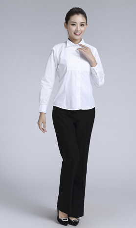 白色女款純棉翻領(lǐng)長(zhǎng)袖禮服襯衫-619#