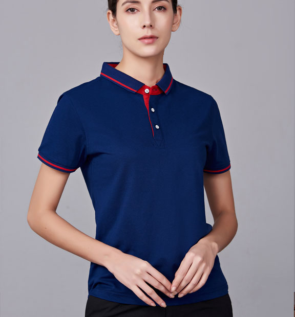 夏季藏藍色男女同款桑蠶絲翻領(lǐng)修身商務(wù)休閑T恤衫/polo衫-1878#