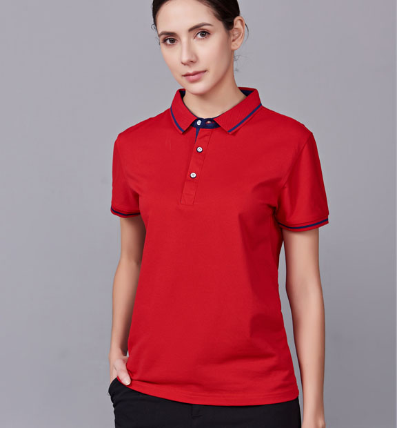 夏季紅色男女同款桑蠶絲翻領(lǐng)修身T恤衫/polo衫-1878#