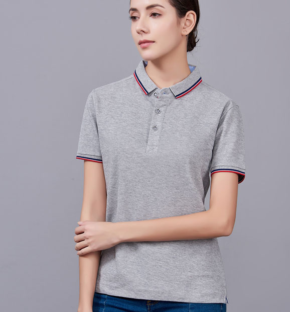 夏季麻灰色男女同款滌棉短袖翻領(lǐng)時(shí)尚T恤衫/polo衫-2788#