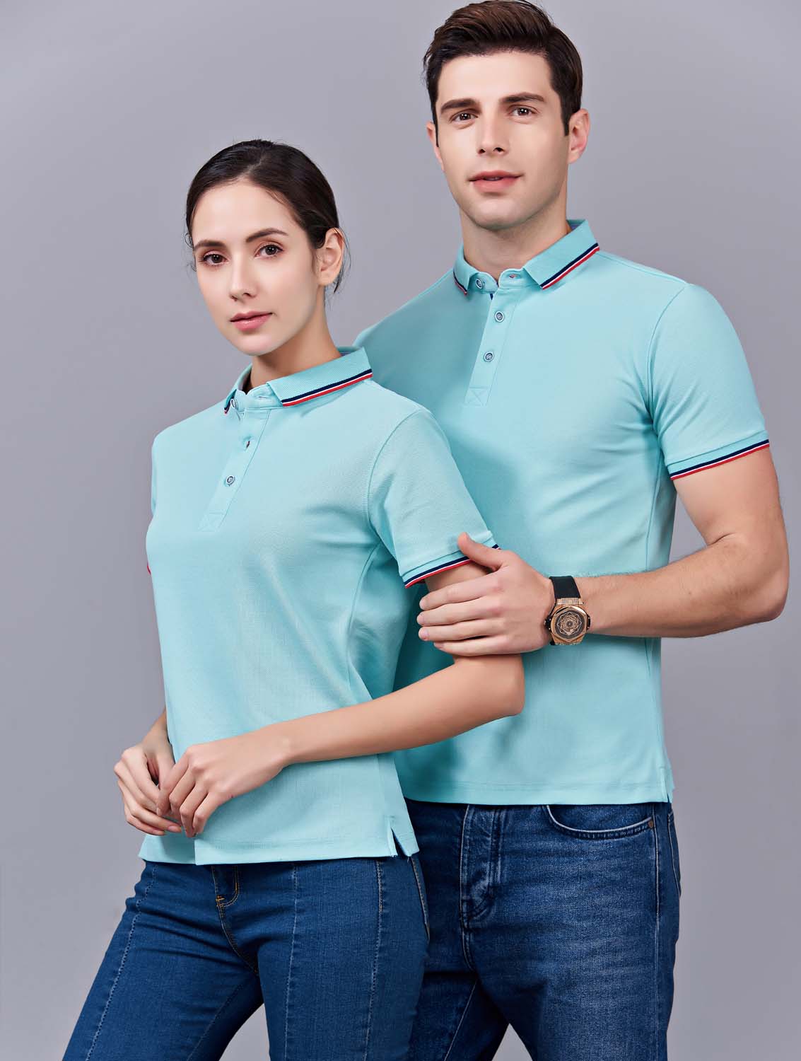 夏季玉綠色男女同款滌棉短袖翻領(lǐng)時尚T恤衫/polo衫-2788#