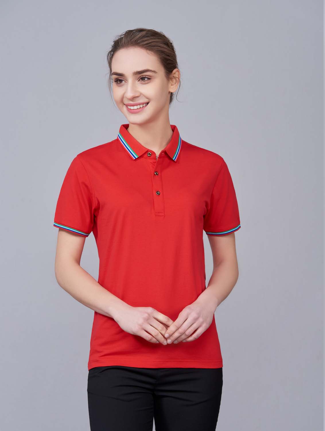 夏季紅色男女同款冰瓷棉短袖翻領(lǐng)時(shí)尚T恤衫/polo衫-66531#